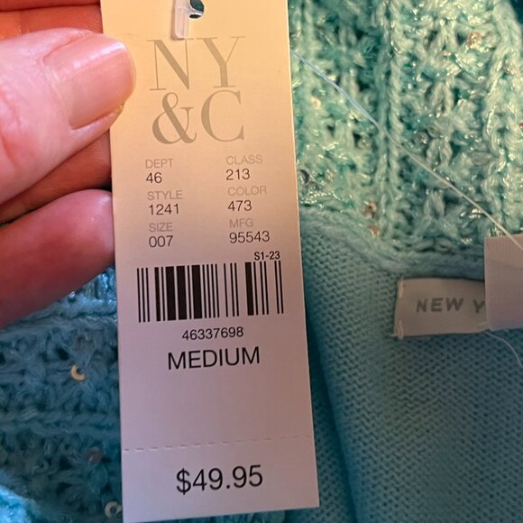 New York & Co Aqua Cowlneck Sweater with Sequins - Medium - Picture 6 of 7